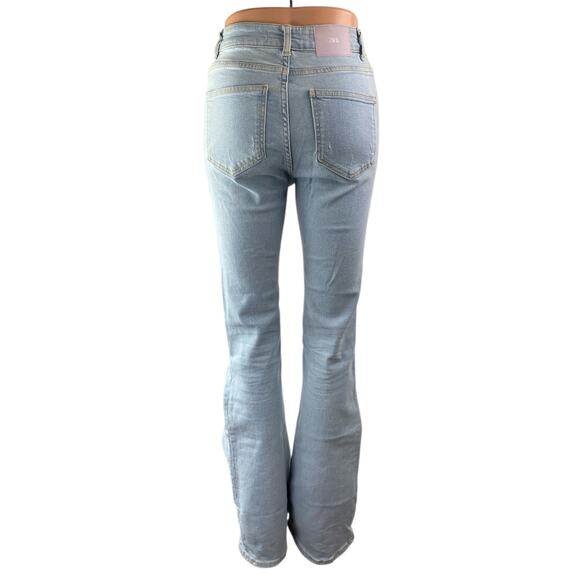 Zara Blue Light Wash High Waisted Button Fly Flared Bootcut Denim Jeans Pants 4 - Picture 2 of 3